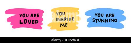 Love phrases set. Doodle lettering for Valentine`s Day cards. Stock Vector